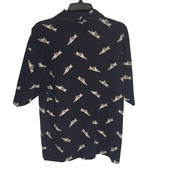 Tommy Hilfiger Polo Shirt Mens Large Blue Boat Print Nautical Short Sleeve - Picture 5 of 9